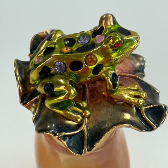 Perfume Bottle With Metal Frog Screw Top Dauber Multicolor Rhinestones Marked R - Picture 6 of 16